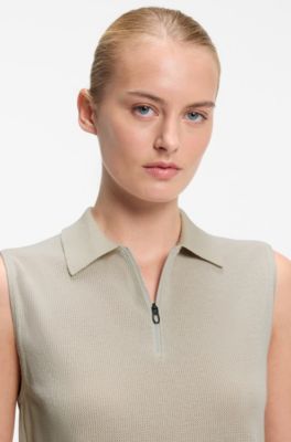 BOSS x AO sleeveless knit polo, Light Beige