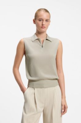BOSS x AO sleeveless knit polo, Light Beige