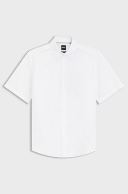 Chemise &agrave; manches courtes en m&eacute;lange de coton et de lin, Blanc