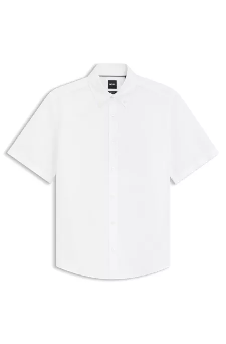Chemise à manches courtes en mélange de coton et de lin