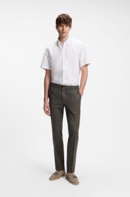 Short-sleeved shirt in a cotton and linen blend, White