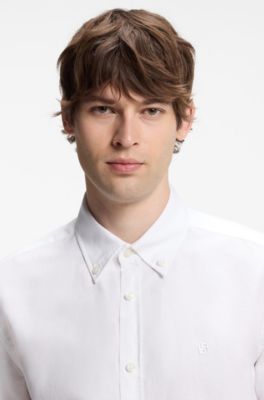 Short-sleeved shirt in a cotton and linen blend, White