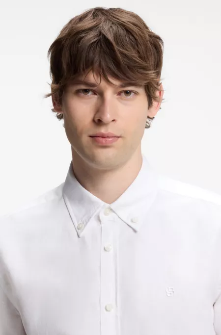 Short-sleeved shirt in a cotton and linen blend