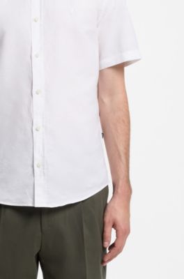 Short-sleeved shirt in a cotton and linen blend, White