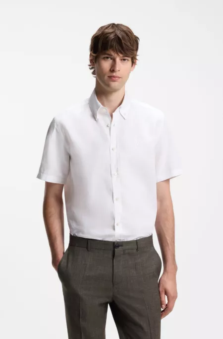 Short-sleeved shirt in a cotton and linen blend