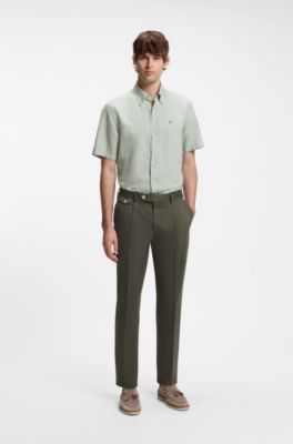 Short-sleeved shirt in a cotton and linen blend, Light Green