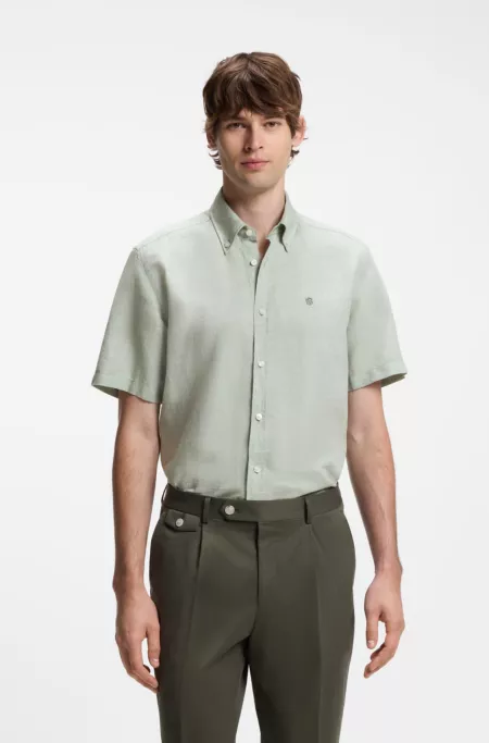 Short-sleeved shirt in a cotton and linen blend