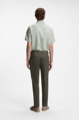 Short-sleeved shirt in a cotton and linen blend, Light Green
