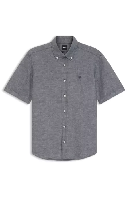 Chemise à manches courtes en mélange de coton et de lin