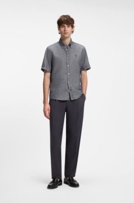 Boss Short-sleeved shirt in a cotton and linen blend kortärmade skjortor herr – bild 2