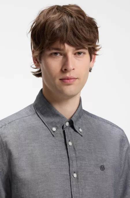 Short-sleeved shirt in a cotton and linen blend