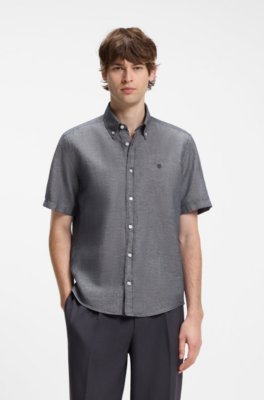 Short-sleeved shirt in a cotton and linen blend
