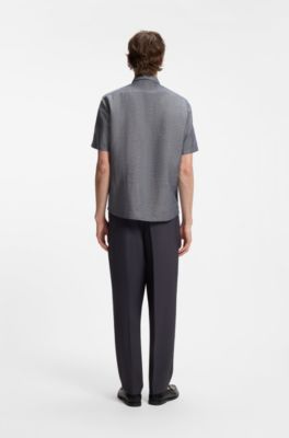 Short-sleeved shirt in a cotton and linen blend, Dark Blue