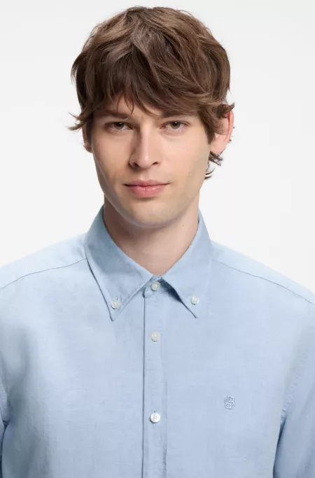 Short-sleeved shirt in a cotton and linen blend