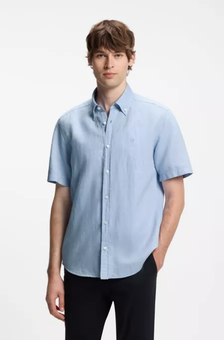 Short-sleeved shirt in a cotton and linen blend