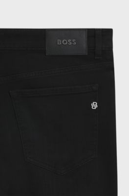 Regular-fit jeans with metallic logo detail, Black