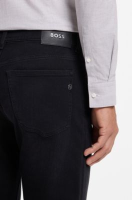 Regular-fit jeans with metallic logo detail, Black