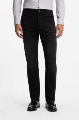 Regular-fit jeans with metallic logo detail, Black