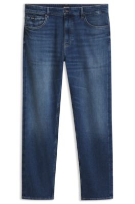 Straight-leg regular-fit jeans with logo patch, Blue
