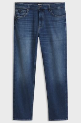 Straight-leg regular-fit jeans with logo patch, Blue