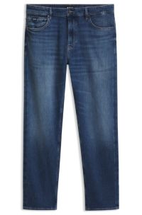 Straight-leg regular-fit jeans with logo patch, Blue