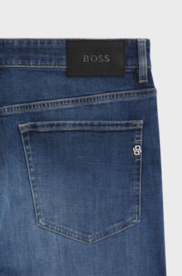 Straight-leg regular-fit jeans with logo patch, Blue