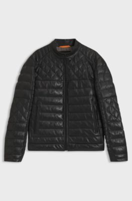 Nappa leather jacket with quilted panels, Black