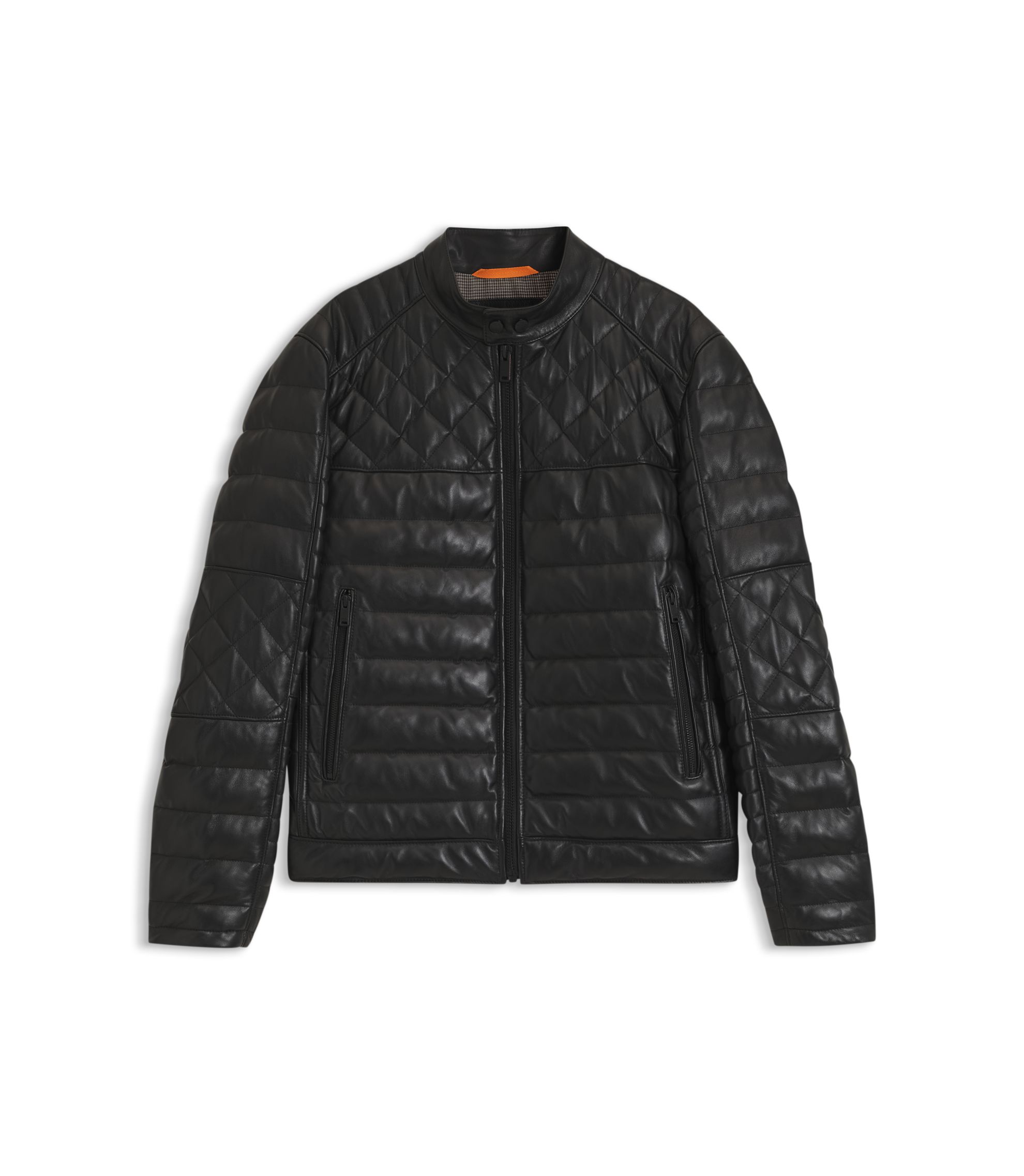 BOSS - Nappa leather jacket with quilted panels - ブラック