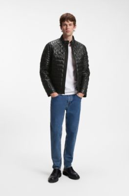 Nappa leather jacket with quilted panels, Black