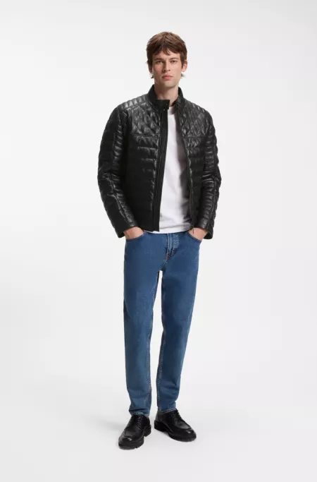 Veste en cuir nappa avec empiècements matelassés
