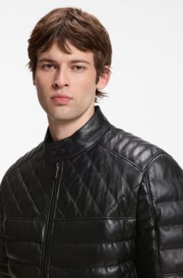 Nappa leather jacket with quilted panels, Black