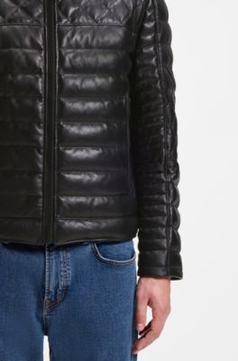 Nappa leather jacket with quilted panels, Black