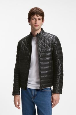 Nappa leather jacket with quilted panels, Black