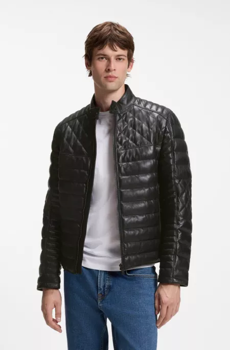 Veste en cuir nappa avec empiècements matelassés
