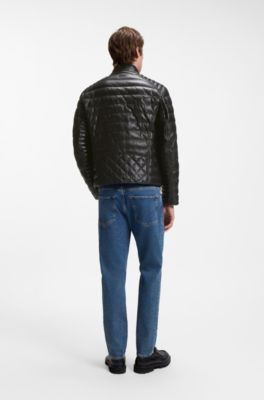 Nappa leather jacket with quilted panels, Black