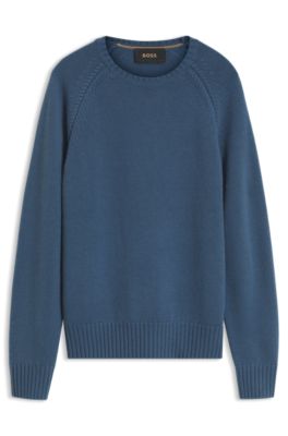 Soft cashmere sweater with cable-knit shoulders, Blue