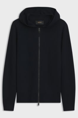 Hooded virgin wool-cashmere zip-up cardigan, Dark Blue