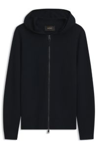 Hooded virgin wool-cashmere zip-up cardigan, Dark Blue
