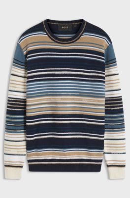 Relaxed-fit striped sweater in a wool-cotton blend, Patterned