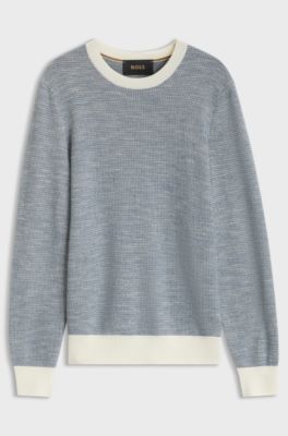 Jacquard sweater in a silk-cotton blend, Light Blue