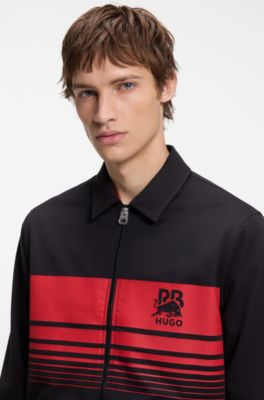 HUGO x RB zipped shirt with bull motif, Black