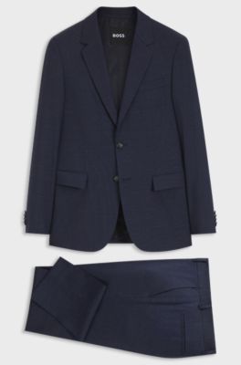 Abito slim fit in lana vergine con micromotivo, Blu scuro
