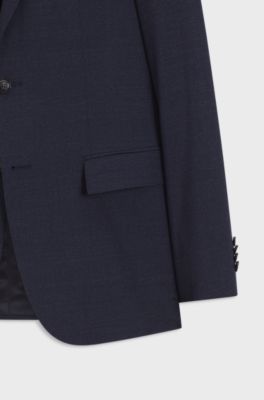 Abito slim fit in lana vergine con micromotivo, Blu scuro