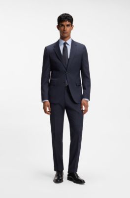 Slim-fit suit in micro-patterned virgin wool, Dark Blue
