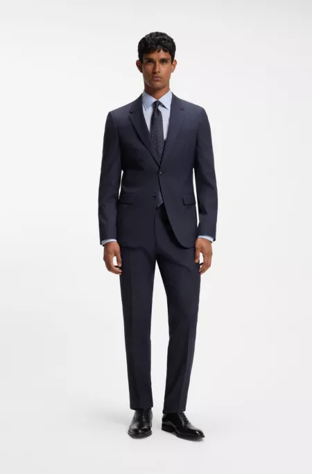 Slim-fit suit in micro-patterned virgin wool