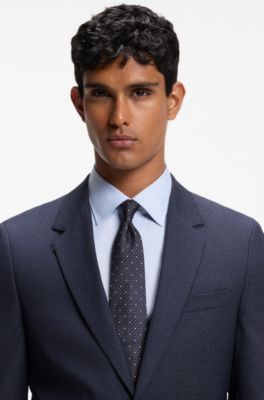 Slim-fit suit in micro-patterned virgin wool, Dark Blue