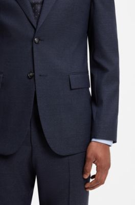 Abito slim fit in lana vergine con micromotivo, Blu scuro