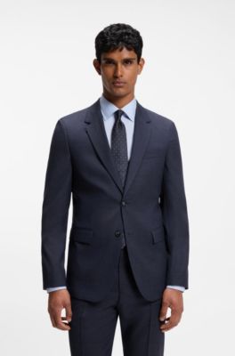 Slim-fit suit in micro-patterned virgin wool, Dark Blue