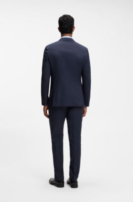 Abito slim fit in lana vergine con micromotivo, Blu scuro