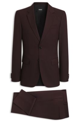 Slim-fit suit in micro-patterned virgin wool, Dark Red